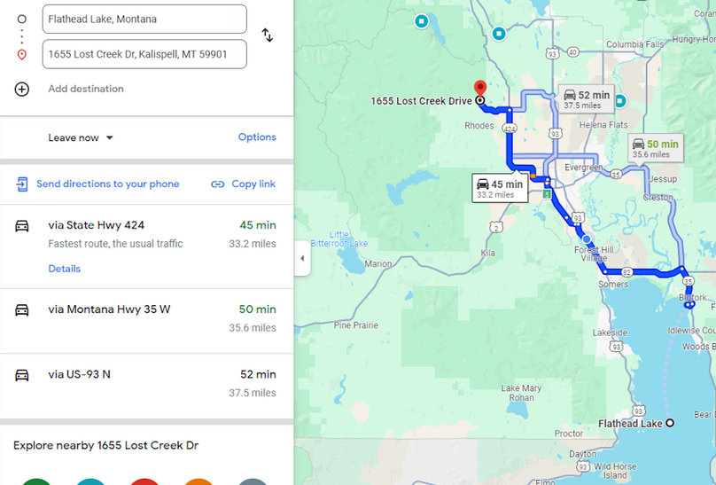 45 min to flathead lake at bigfork