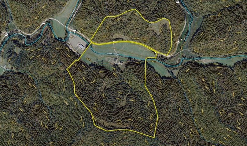 122 Breathitt 142 Land ID map zoomed in with contour lines and water features