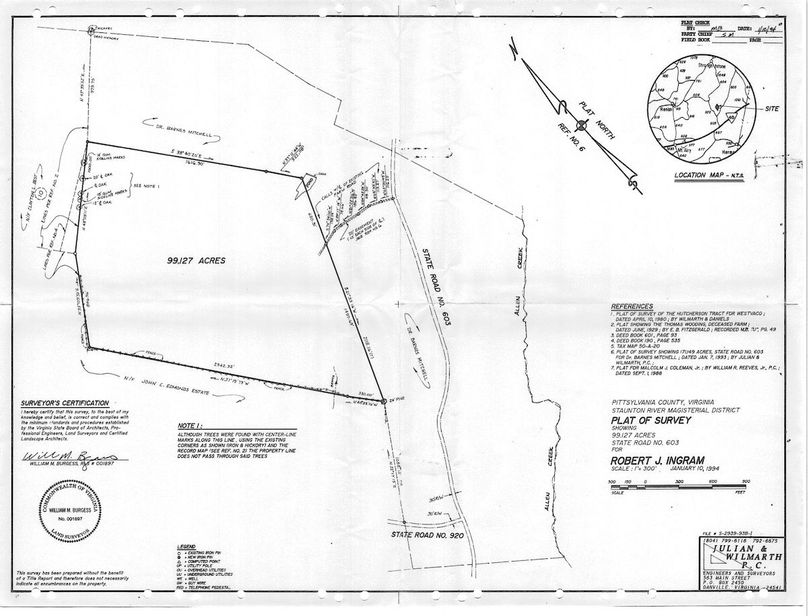 Copy of 1994-01-07 Plat of Survey showing 99.127 acres, State Road No. 603, Staunton River Magisterial District, Pittsylvania County(6875360.1)