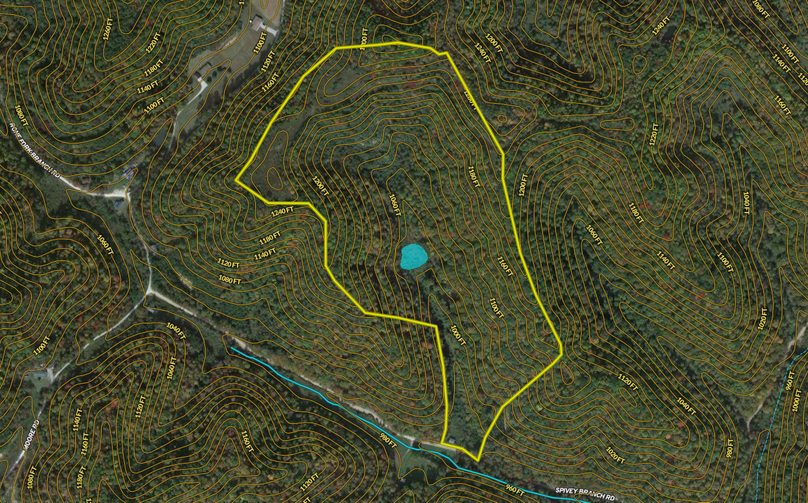 020 Owsley 46 Land ID zoomed in map with contour lines and water features