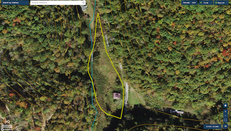 018 Wolfe 1.69 Mapright aerial zoomed in with water features and contour lines