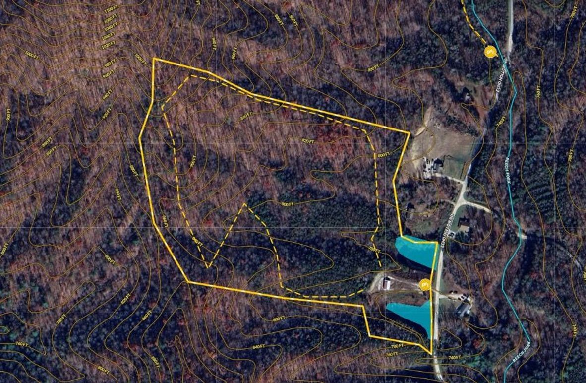 020 Powell 26.6 Land ID map zoomed in with contour lines and water features