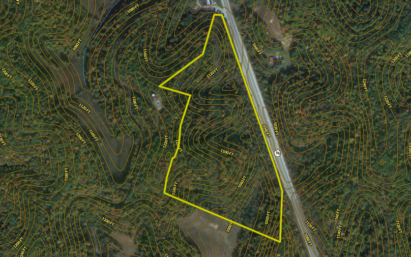 018 Wolfe 28 Land ID aerial map zoomed in with contour lines