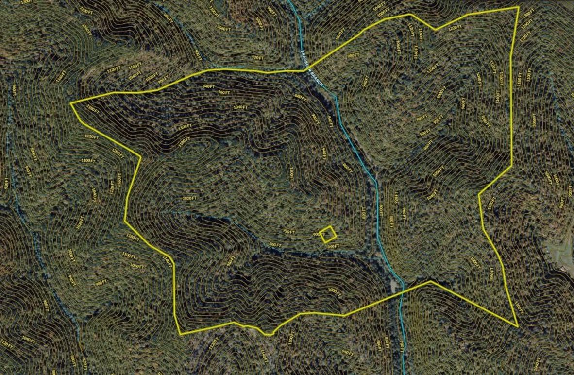 026 Breathitt 190 Land ID map zoomed in with contour lines and water features