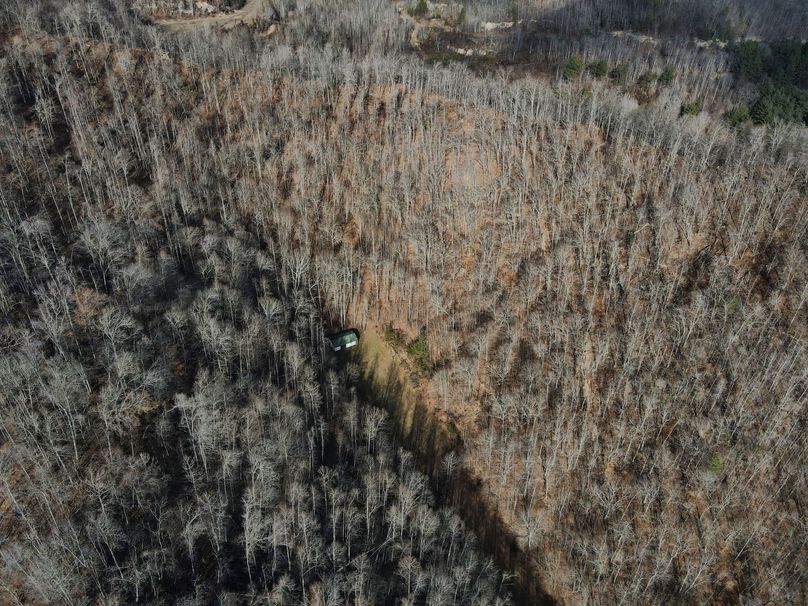 030 top down view of where the garage and cabin sits at the head of the valley