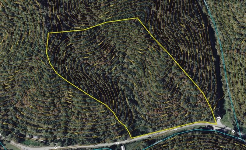 020 Breathitt 27 Land ID map zoomed in with contour lines and water features