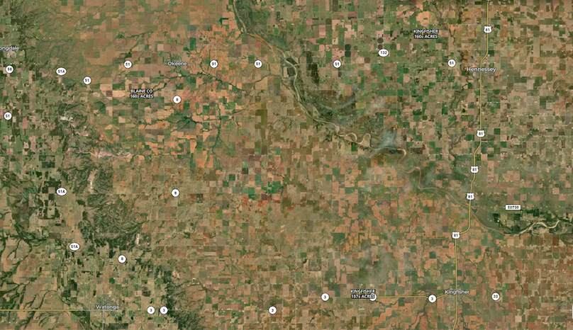 overall Blaine KIngsisher OK aerial labels