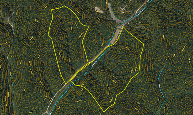 030 Morgan 80 Land ID map zoomed in with contour lines and water features