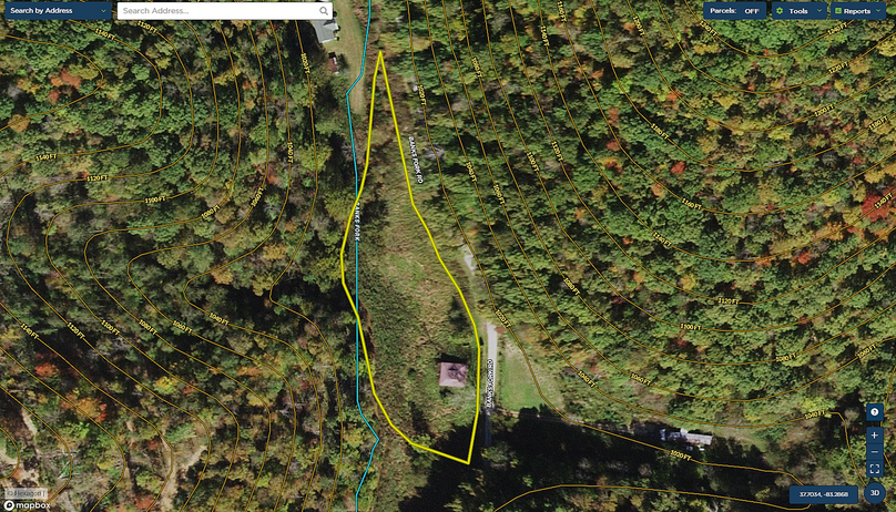 014 Wolfe 1.69 Mapright aerial zoomed in with water features and contour lines