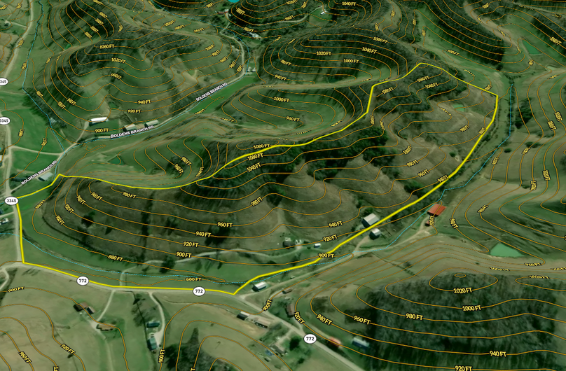 052 Morgan 55 Land ID 3D map with contour lines and water features