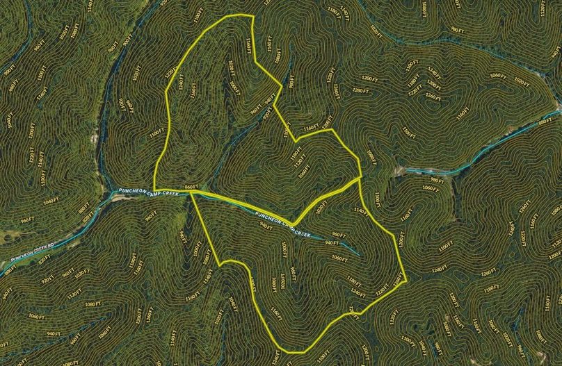 019 Breathitt 176 Land ID map zoomed in with water features and contour lines