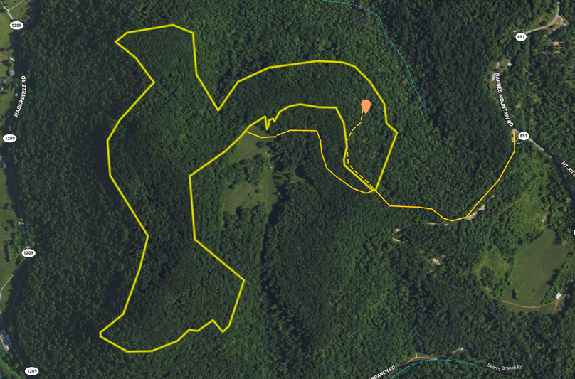 020 Estill 94 Land ID map zoomed in showing the location of the old home site and the access roads
