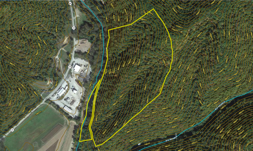 015 Breathitt 49.5 Land ID map zoomed in with contour lines and water features 