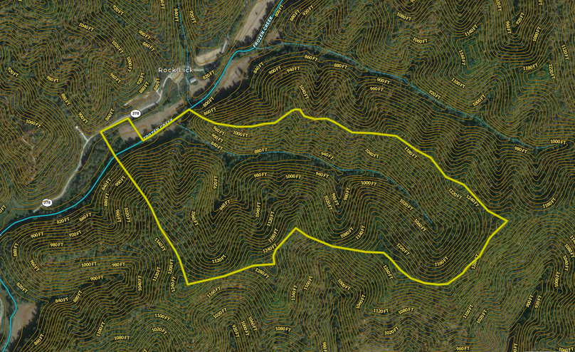 031 Breathitt 156 Land ID aerial zoomed in with water features and contour lines