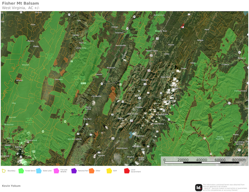 Pend Co WV Fisher Mt Balsam map 3 national forest land