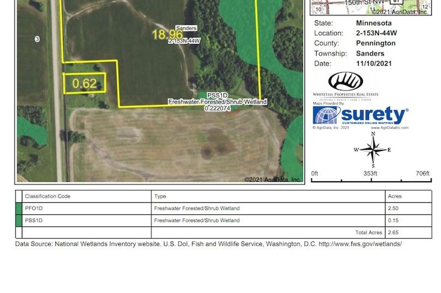 Pennington Co 19.52 Wetlands map