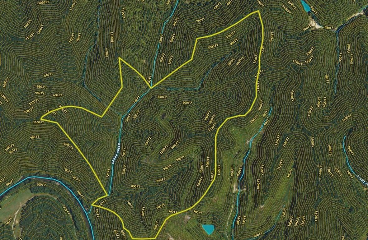 017 Breathitt 191 Land ID map zoomed in with contour lines and water features