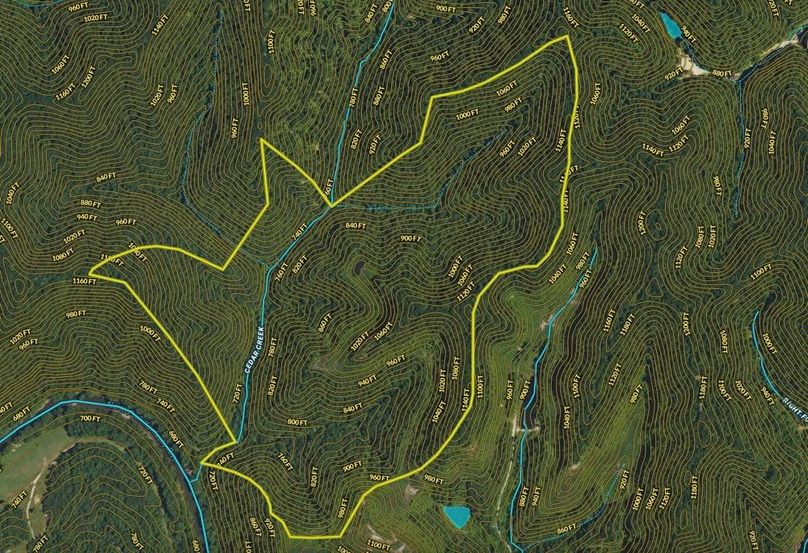 017 Breathitt 191 Land ID map zoomed in with contour lines and water features