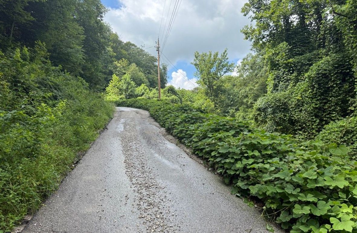 003 county blacktop road leading up the hill to the south entrance into the property