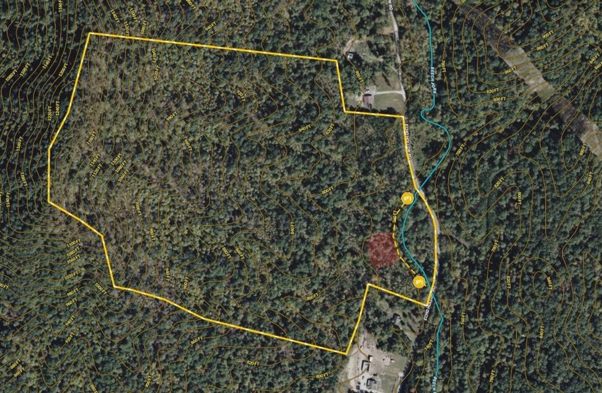 022 Powell 52.1 Land ID map zoomed in with contour lines and water features