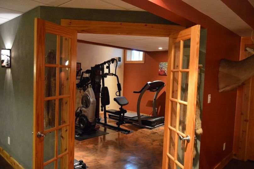 workout room in basement