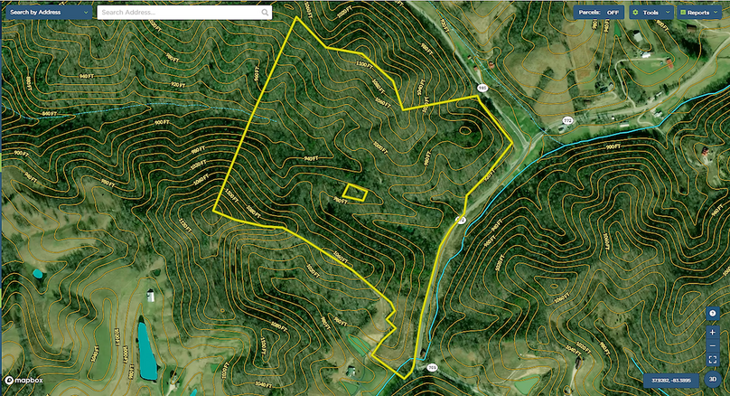 029 Morgan 76 Mapright aerial zoomed in with contour lines and water features