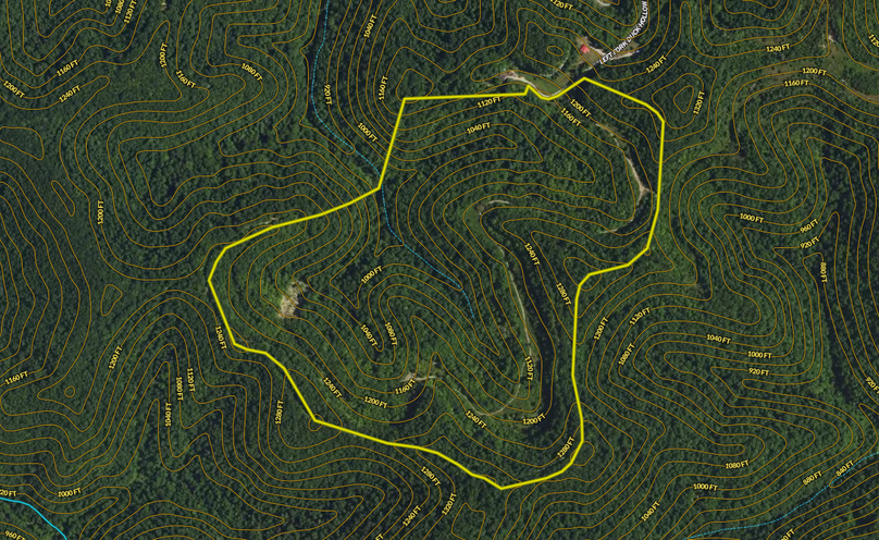 026 Breathitt 122 Land ID map zoomed in with contour lines and water features