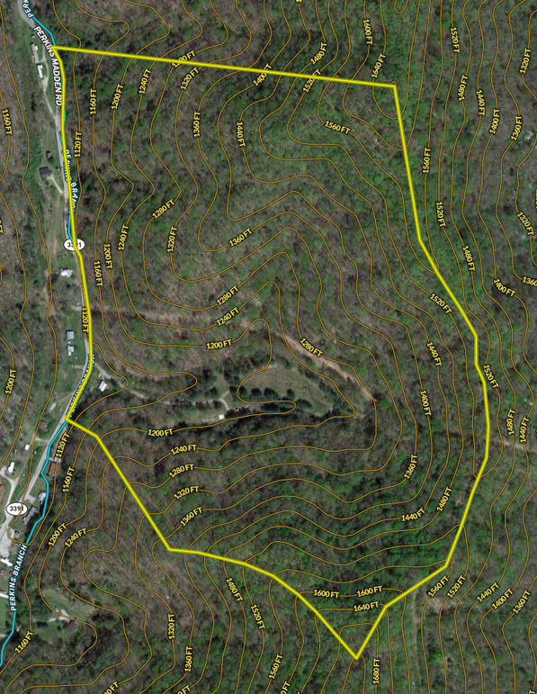 034 MapRight with contour lines and waterways