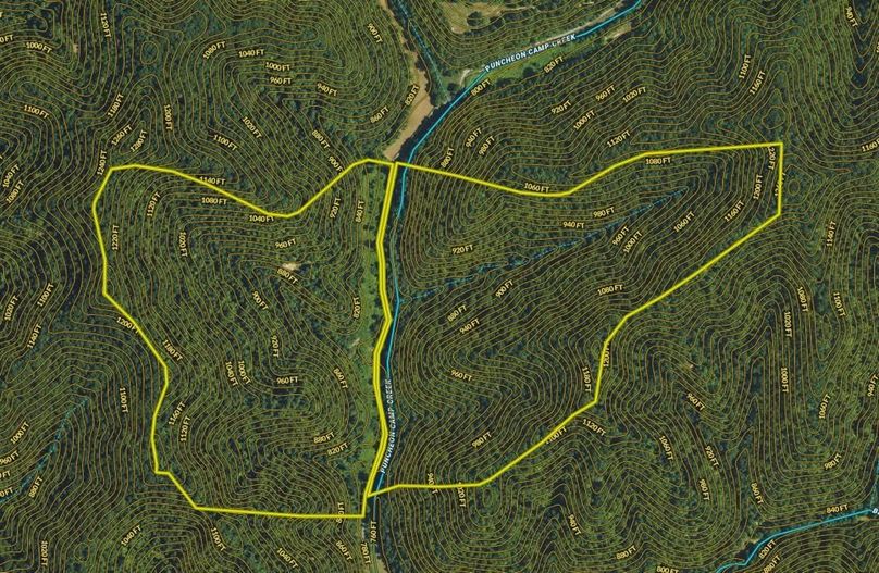 021 Breathitt 139.5 Land ID map zoomed in with contour lines and surface water