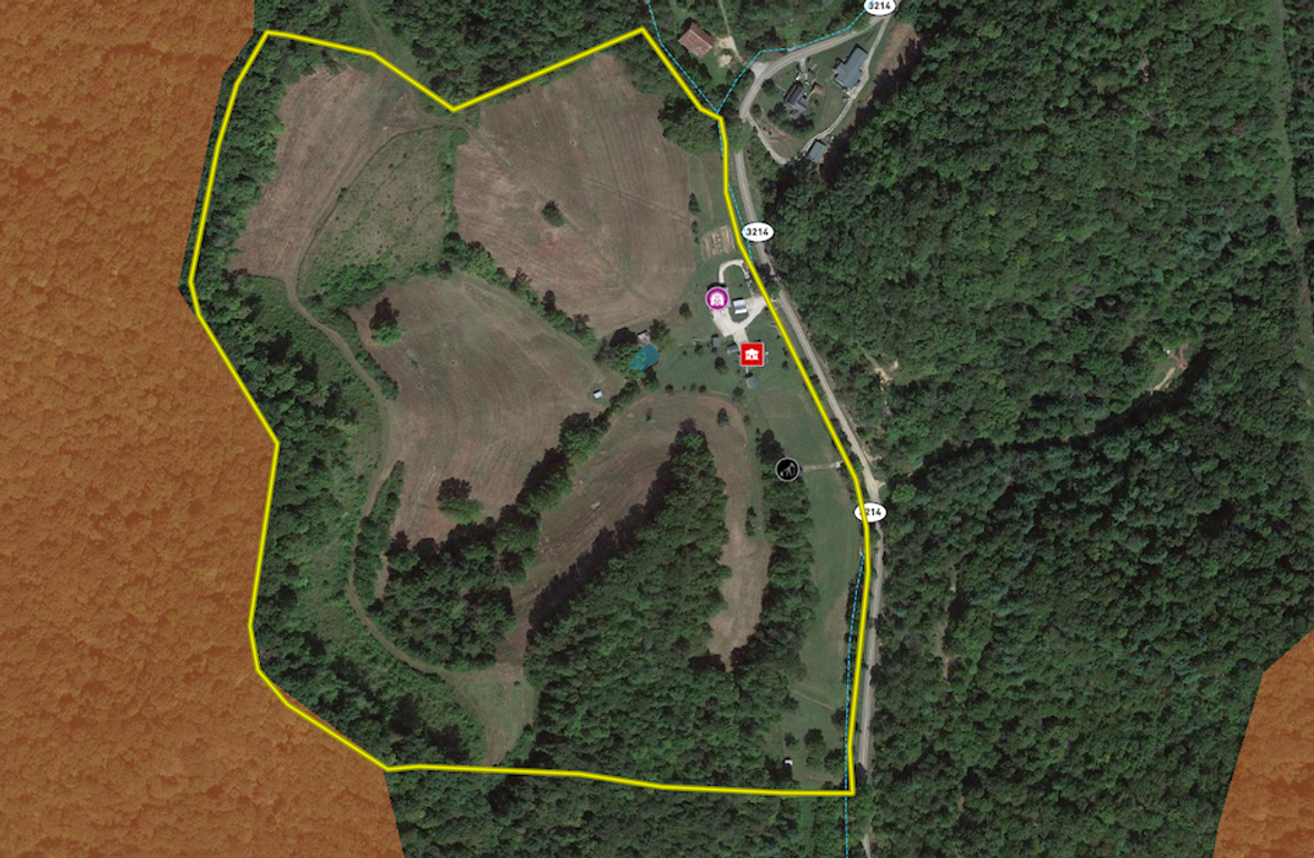 070 Morgan 50 Land ID map zoomed in showing the Paintsville Lake WMA boundary along the west side