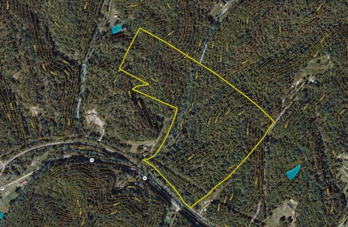 023 Lee 60 Land ID map zoomed in with contour lines and water features