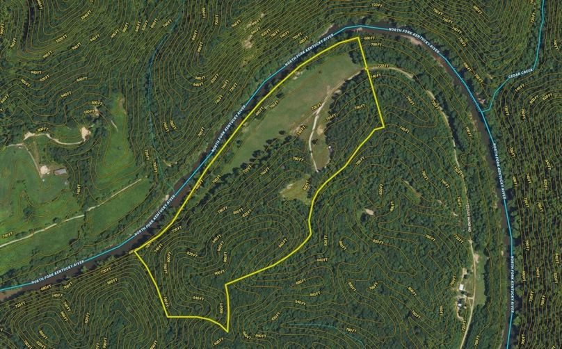 029 Breathitt 47 Land ID map zoomed in with contour lines and water features