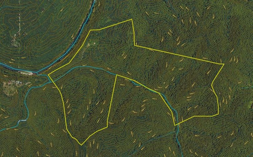 042 Breathitt 166 Land ID map zoomed in with contour lines and water features