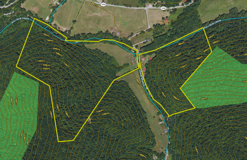 039 Clay 65 Land ID map zoomed in with water features and contour lines