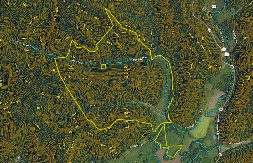 01 Estill 553 Land ID map zoomed in with water features and contour lines
