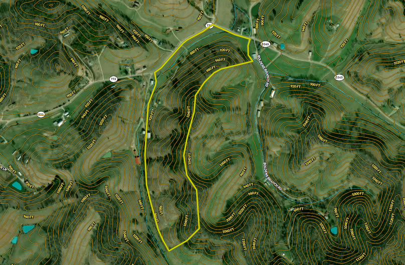 051 Morgan 55 land ID map zoomed in with contour lines and water features