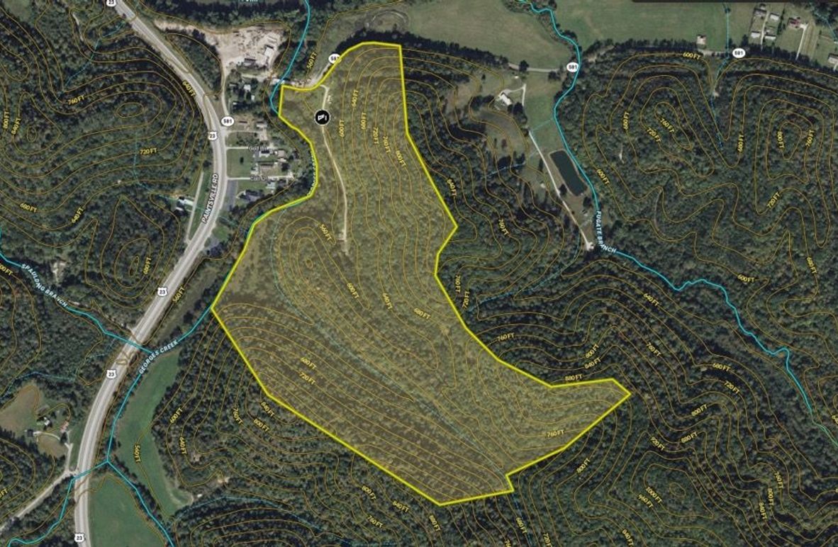 026 Lawrence 100 Land ID map zoomed in with contour lines and water features