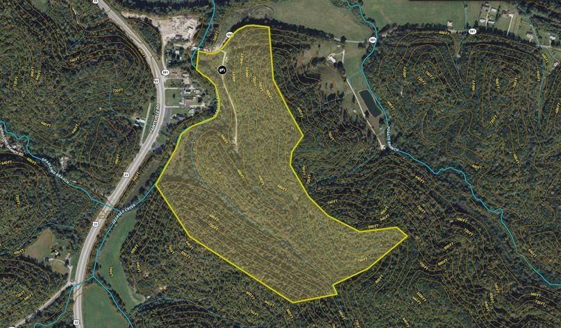 026 Lawrence 100 Land ID map zoomed in with contour lines and water features