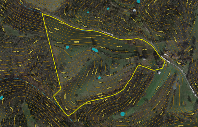 042 Garrard 46 Land ID map zoomed in with contour lines and water features